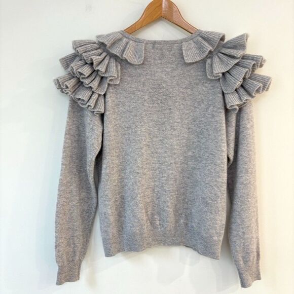 Charter Club Luxe 100% Cashmere Ruffled Crewneck Sweater Womens Size M Gray NWT - Picture 6 of 8
